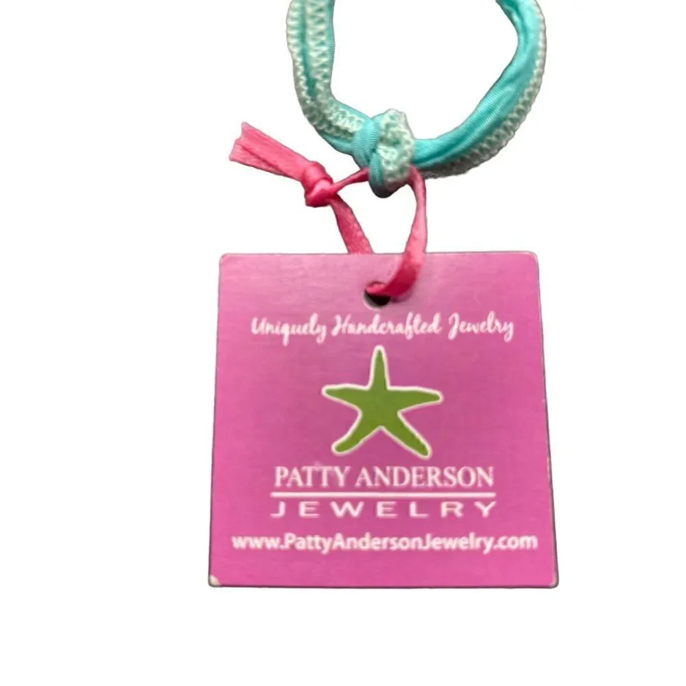 Patty Anderson blue fabric aluminum anchor pendant necklace NWT